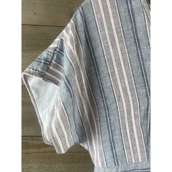 American Eagle Womens Romper Striped VNeck Cinched Waist Linen Blend Large - Picture 2 of 11